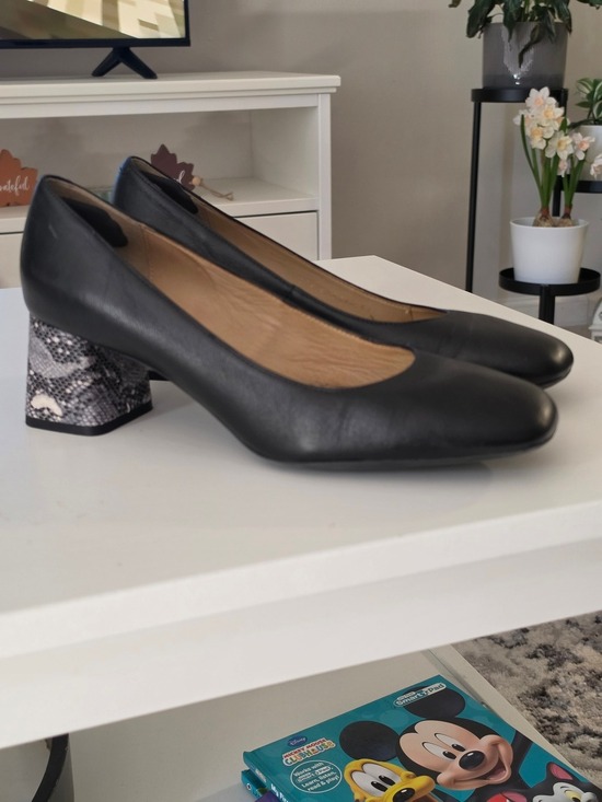 Geox Shoes - Geox Black Leather Pumps with Snakeskin Block Heel Size 41